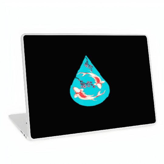 Serenity Koi Fish Raindrop Cheri Blossom Zen Laptop Skins