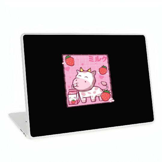 Kawaii Pink Strawberry Cow Milk Shake Otaku Anime Laptop Skins