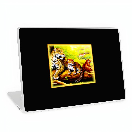 Jaguar Mom and Cubs Relaxing in Jungle. Buy Now Laptop Skins