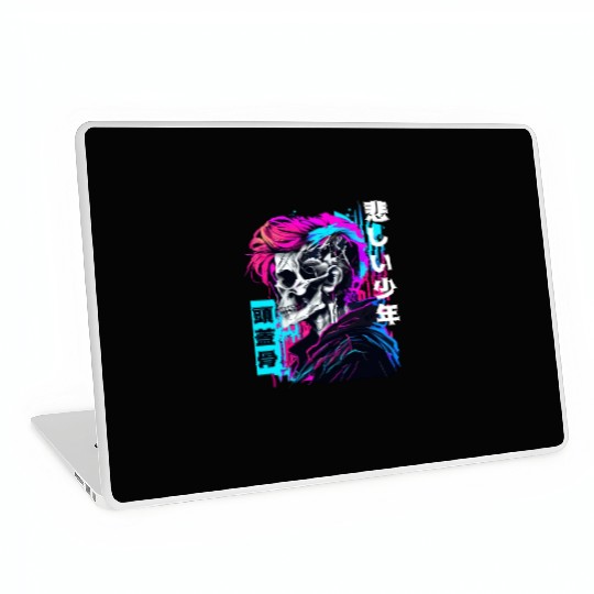 Retro Edgy Skull Sad Anime Boy Japanese Vaporwave Laptop Skins