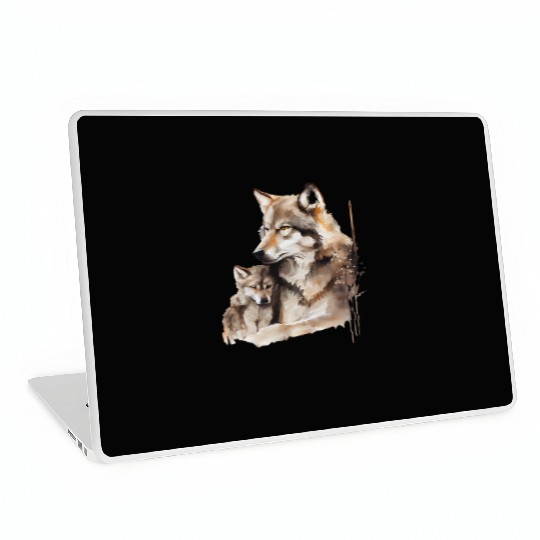 Mother Wolf with Baby Watercolor Laptop Skins