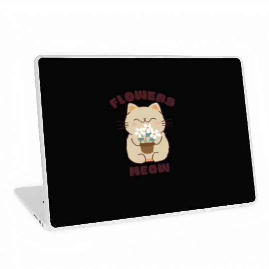 Kawaii cat and flowers, meow! Laptop Skins