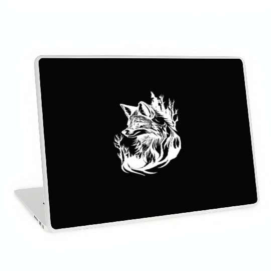 Pretty Cute Tattoo Style Fox In The Forest Laptop Skins