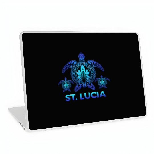 Vintage St. Lucia Ocean Blue Sea Turtle Souvenirs Laptop Skins