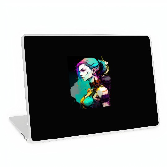 Bold and Beautiful Cyberpunk Girl with Teal Hair Laptop Skins