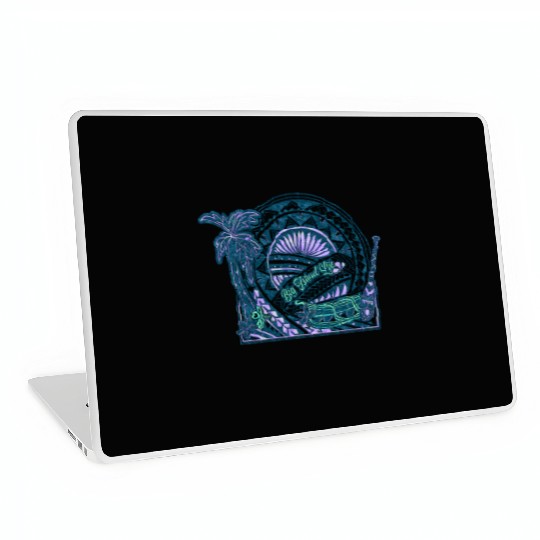 Big Island Outrigger Canoe Teal Tribal Laptop Skins