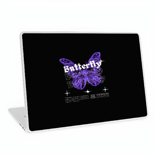 Black Purple White Modern Illustrated Butterfly Laptop Skins