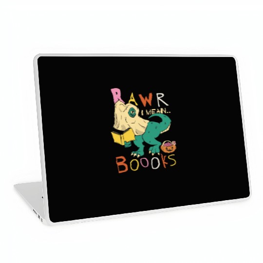 Reading Teacher Halloween T Rex Ghost Book Laptop Skins
