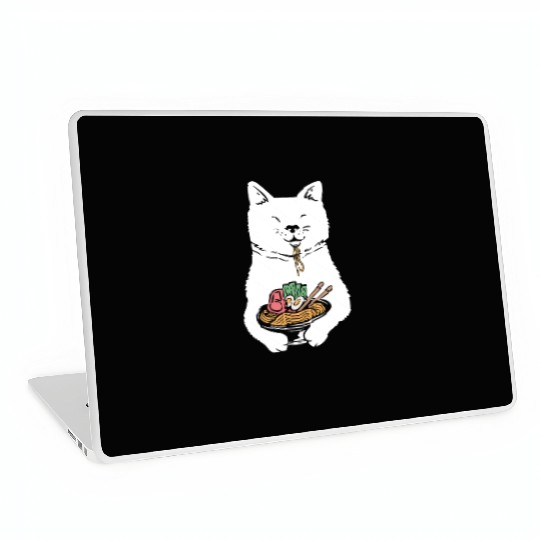 Cute Cat Eating Ramen Laptop Skins