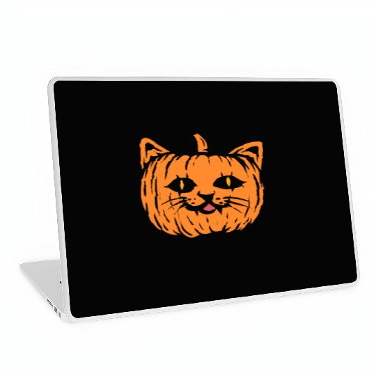 Scary Cat Pumpkin Halloween Laptop Skins