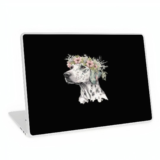 Cute Dalmatian Flower Crown Pet Dog Breed Floral P Laptop Skins