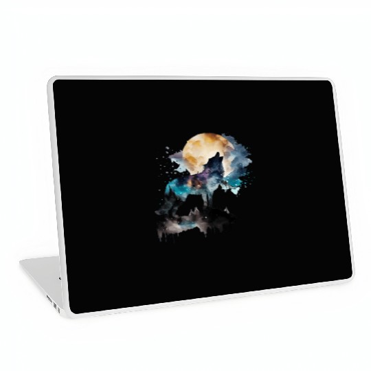 Mountain Wolf Multicolor Watercolor Portrait Laptop Skins