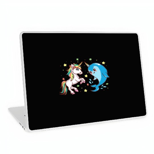 Cute Funny Horned Narwhal And Unicorn Friends Laptop Skins