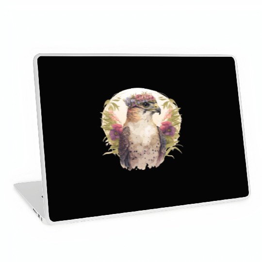 Watercolor Falcon Birds Of Prey Flower Crown Flora Laptop Skins