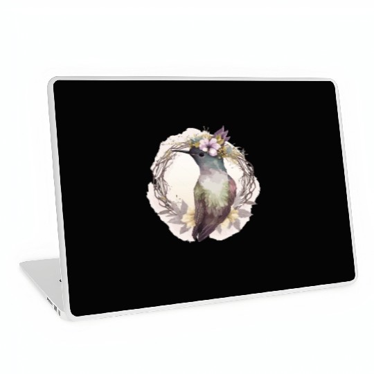 Watercolor Hummingbird Flower Crown Floral Birds Laptop Skins