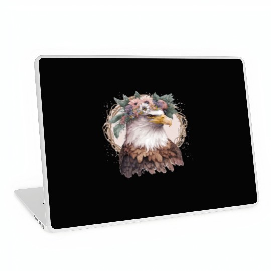 Watercolor Bald Eagle Flower Crown Floral Bird Wat Laptop Skins