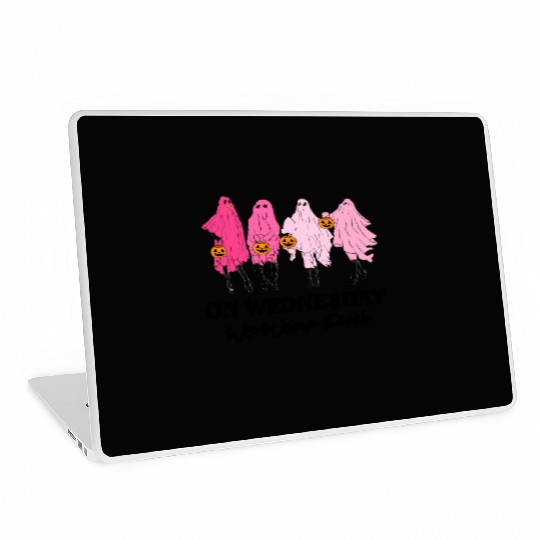 Breast Cancer On Wednesday We Wear Pink Halloween Laptop Skins