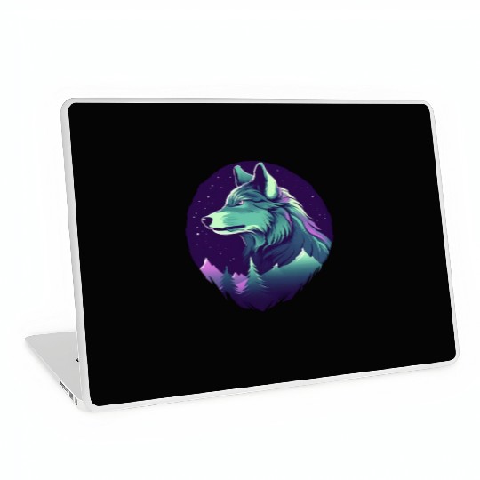 Starry Night Wolf With Northern Light Colors Laptop Skins