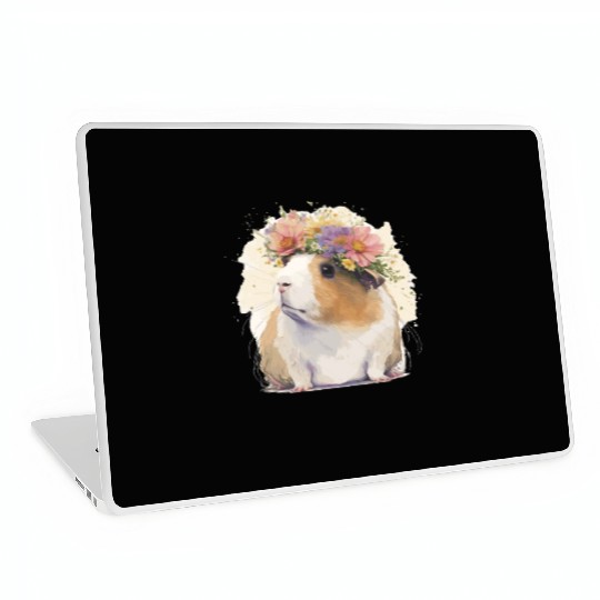 Watercolor Guinea Pig Flower Crown Floral Boho Aes Laptop Skins