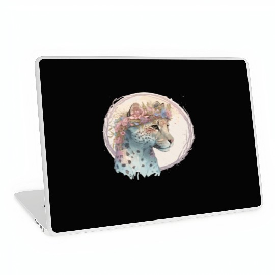 Cute Cheetah Flower Crown Floral Watercolor Animal Laptop Skins