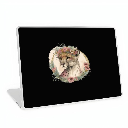 Cute Watercolor Cheetah Flower Crown Safari Animal Laptop Skins