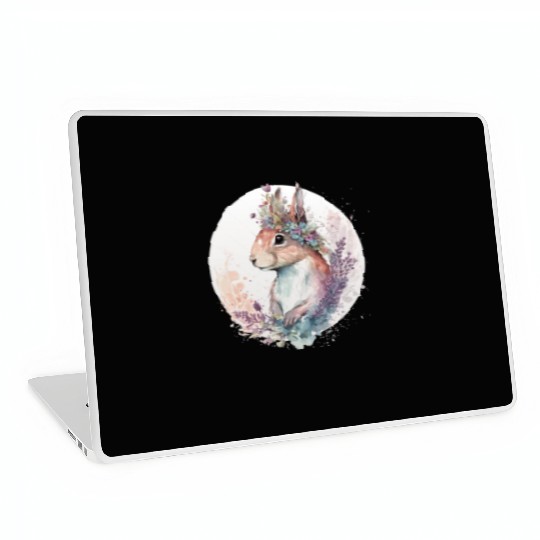 Cute Watercolor Squirrel Flower Crown Animal Lover Laptop Skins
