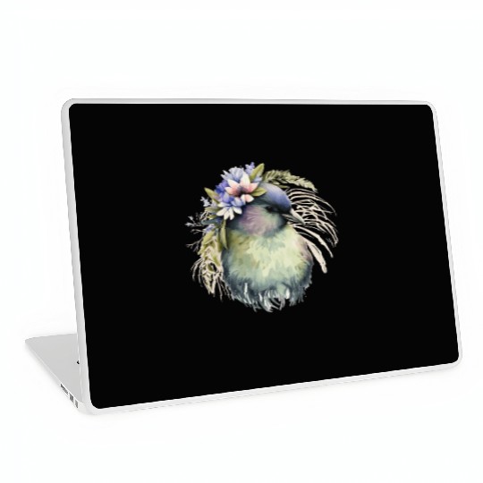 Cute Kiwi Bird Flower Crown Floral Exotic Birds Laptop Skins