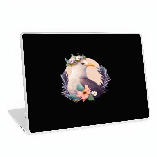 Cute Seagull Bird Flower Crown Floral Birds Laptop Skins