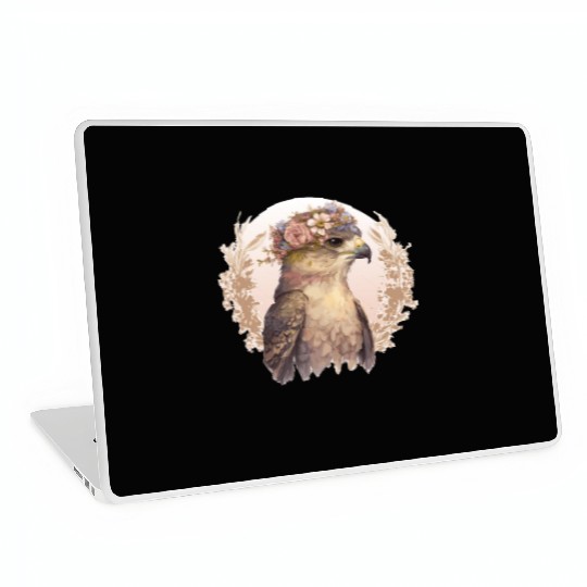 Watercolor Hawk Bird Of Prey Flower Crown Floral B Laptop Skins
