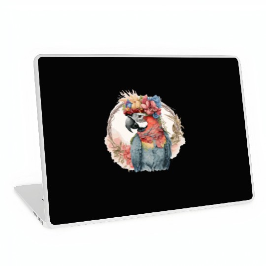 Colorful Parrot Watercolor Macaw Bird Flower Crown Laptop Skins