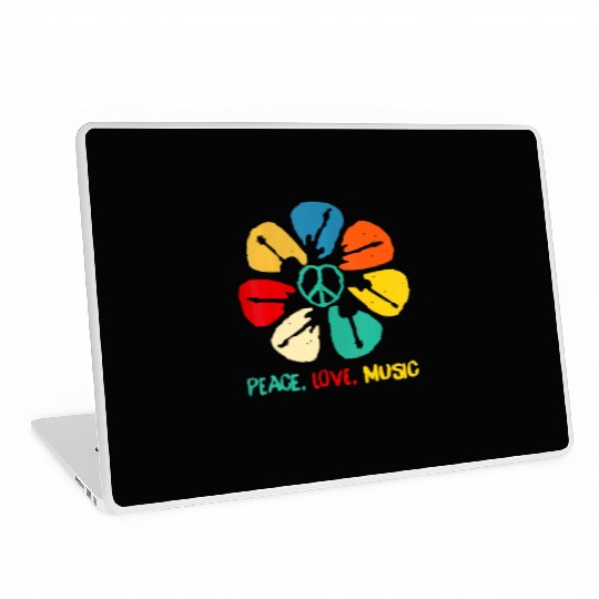 Peace Love Music Guitar Flower Rock And Roll Laptop Skins