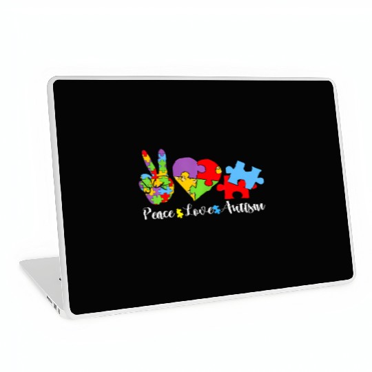 Peace Love Autism Puzzle In April We Wear Blue For Laptop Skins