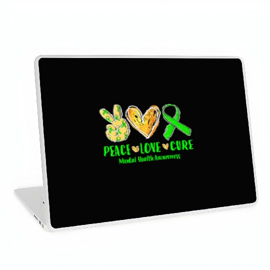 Peace Love Cure Mental Health Awareness Green Ribb Laptop Skins