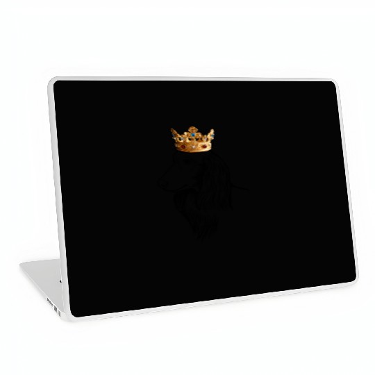 Longhaired Dachshund Dog Wearing Crown Laptop Skins