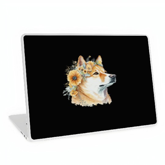 Watercolor Shiba Inu Sunflower Dog Breed Pet Puppy Laptop Skins