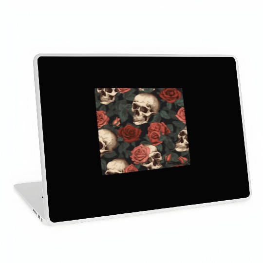 Dark Elegant Gothic Skulls & Red Roses Pattern Laptop Skins
