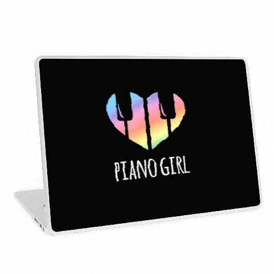 Piano Girl with Rainbow Heart Laptop Skins