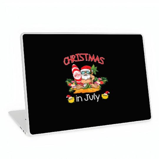 Christmas In July Funny Santa Surfing Summer Laptop Skins