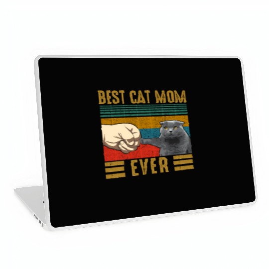 Vintage Best Cat Mom Ever Mothers Day Scottish Fol Laptop Skins