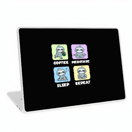 Sloth Coffee Meditate Sleep Repeat Kawaii Laptop Skins