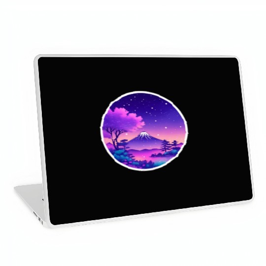 Japan Mount Fuji Night Sky Lo-Fi Art Retro Purple Laptop Skins