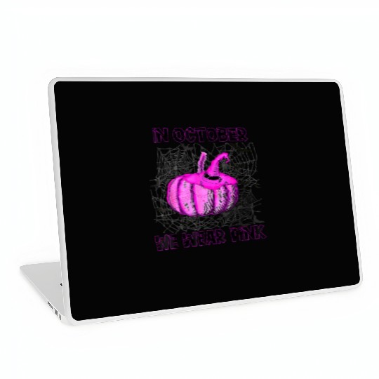 In October We Wear Pink Pumpkin Buffalo Plaid Laptop Skins