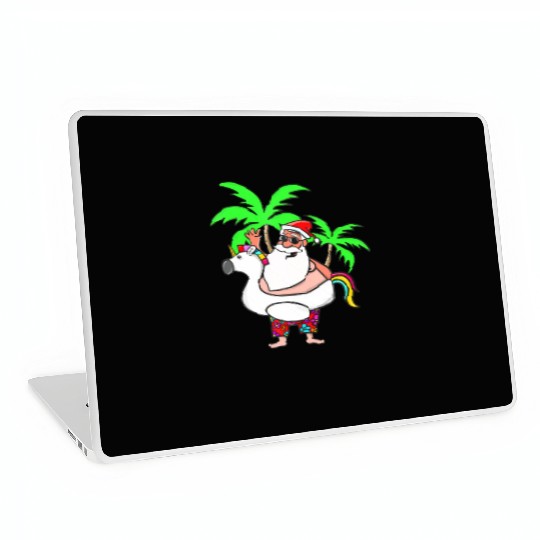 Christmas In July Santa on Vacation Unicorn Pool Laptop Skins