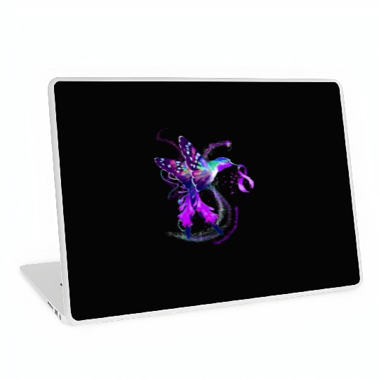 Hummingbird Purple Ribbon Pancreatic Cancer Laptop Skins