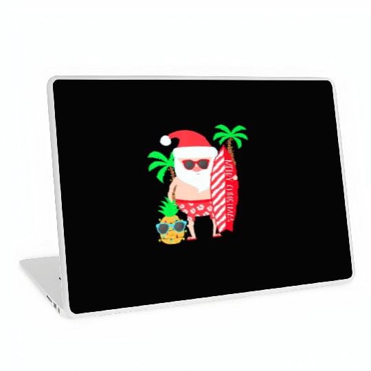 Santa Surfing Hawaiian Beach Christmas In July Laptop Skins