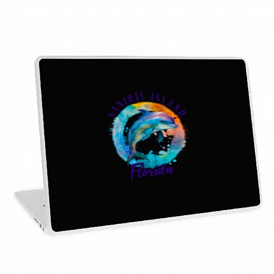 Sanbiel Island Florida Happy Watercolor Dolphin Laptop Skins