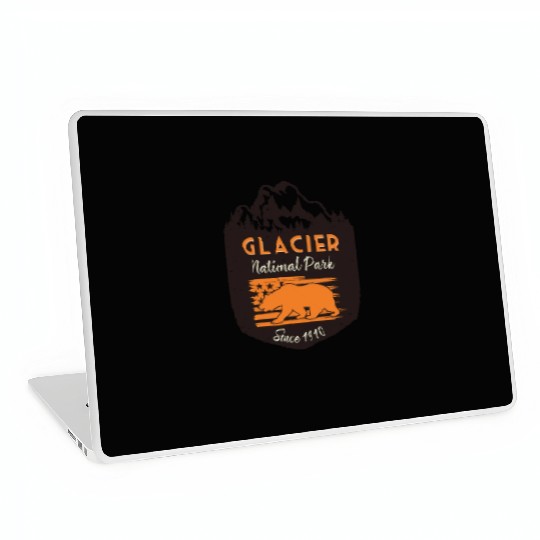Glacier National Park Us Flag Grizzly Bear Laptop Skins
