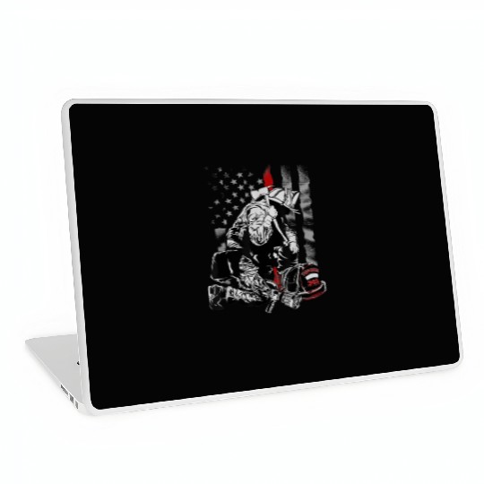 Fireman American Flag, Thin Red Line Firefighter Laptop Skins