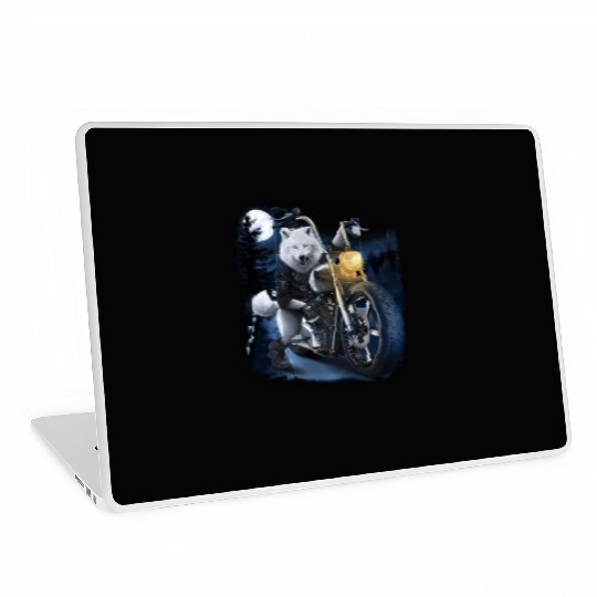 Wolf Riding Chopper Motorcycle In Full Moon Laptop Skins