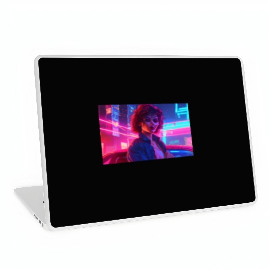 Synthwave Girl - Anime Portrait in Neon Colors Laptop Skins